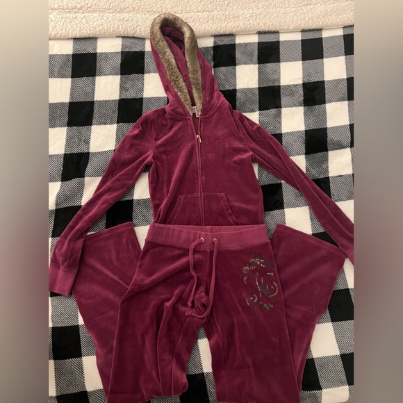Juicy Couture Pants - Juicy Couture Women's Magenta Jumpsuit With Fur lined Hoodie Set